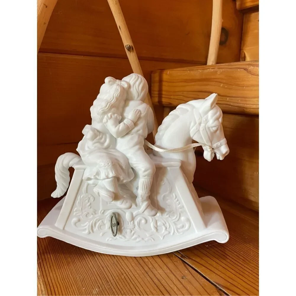 Dept 56 SHARING A CHRISTMAS MOMENT MUSIC BOX Rocking Horse Children Porcelain